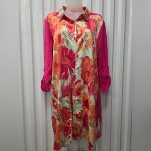 Cabernet Long Sleeve Dress with Pink and Red Floral Pattern